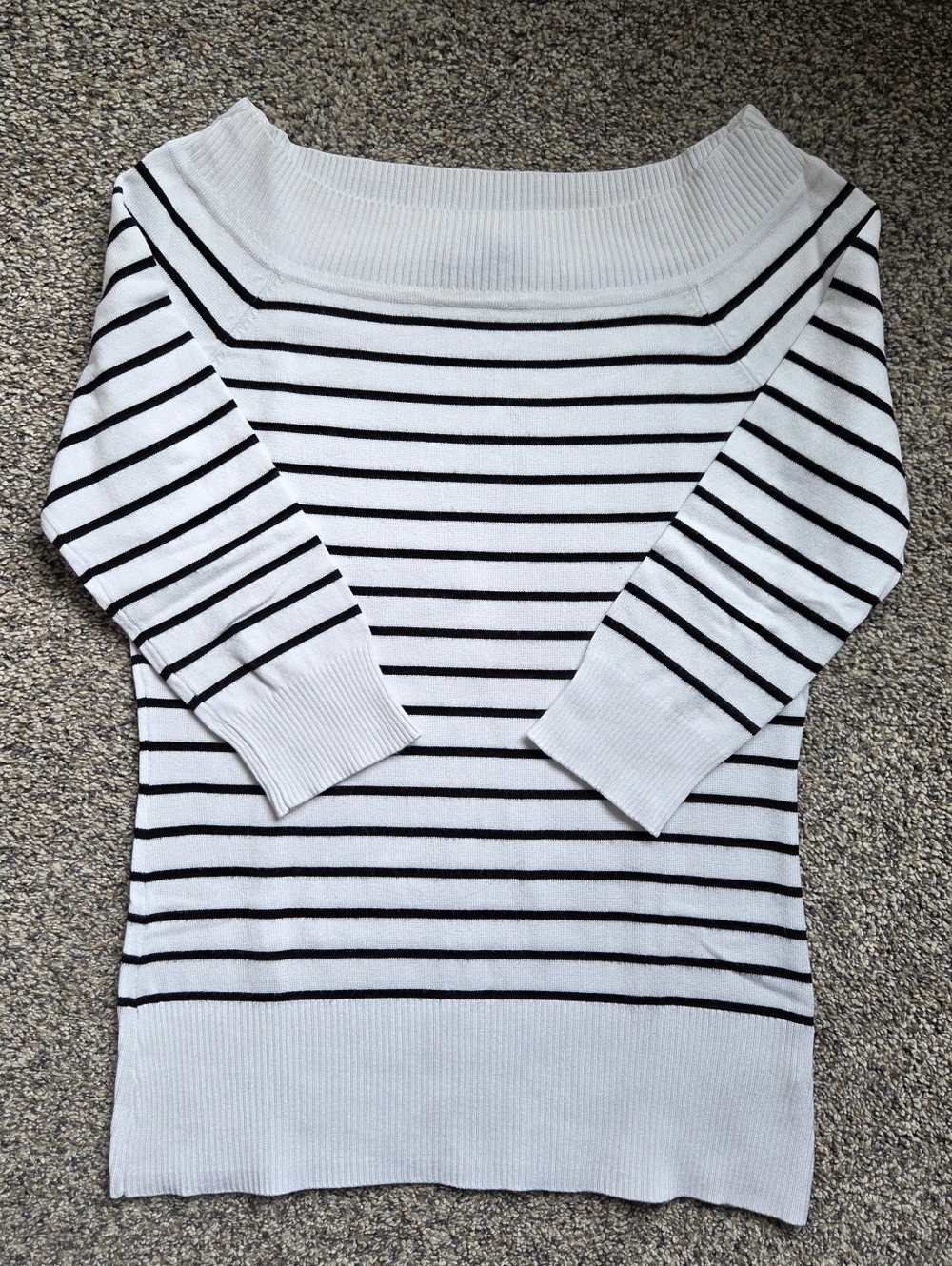 White House Black Market 3/4 Sleeve Striped Boatneck Sweater, Size S